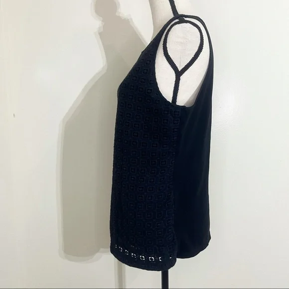 Lauren Ralph Lauren Black Eyelet Textured Tank - Picture 2 of 11